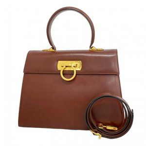 Salvatore Ferragamo Gancini Leather Handbag Brown Women's
